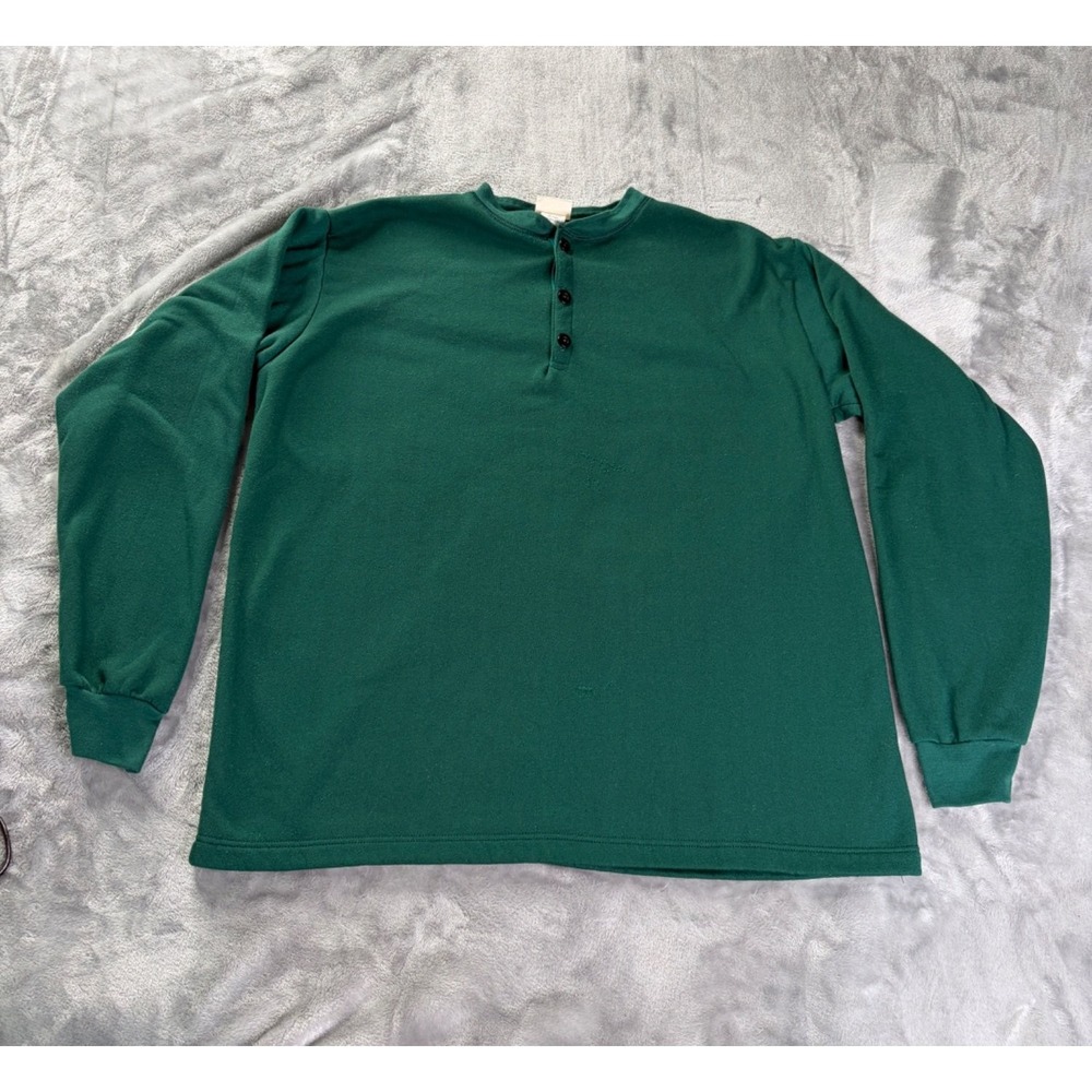 L.L Bean Sweater Vintage Mens XL Green Long Sleeve Fleece Interior Lining